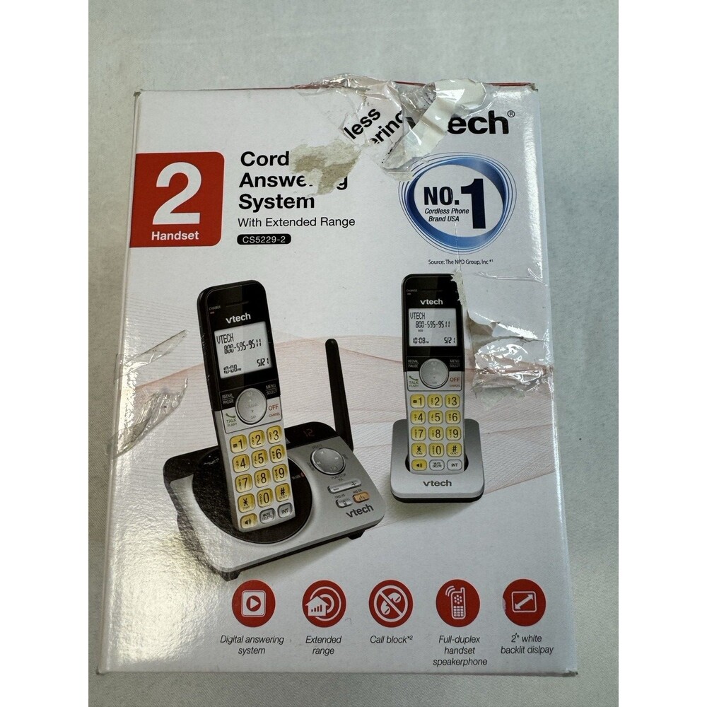 VTech CS5229-2 DECT 6.0 2-Handset Cordless Phone NEW-OPEN BOX-1 charging cord